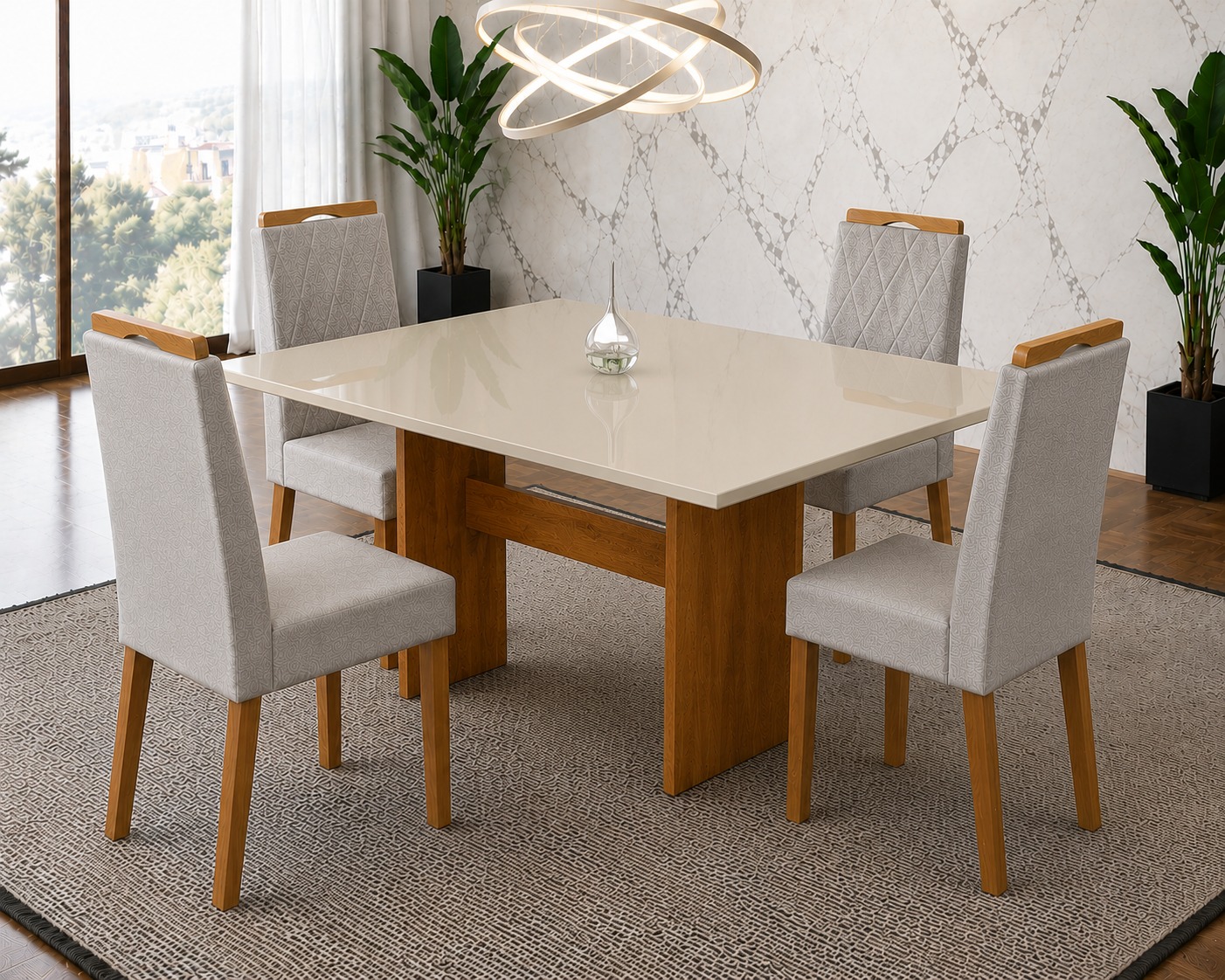 SALA DE JANTAR 1,20X90 COM 4 CADEIRAS ESTOFADAS
